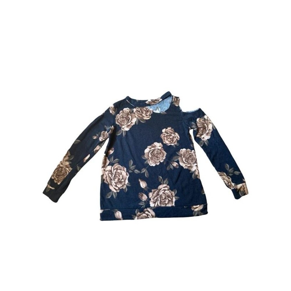 143 Story by Line Up Women’s Floral Cold Shoulder Top Navy Long Sleeve Small